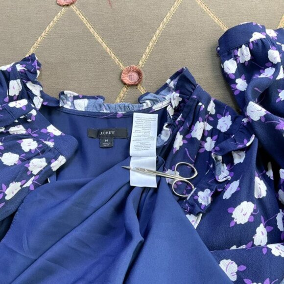 J. Crew Dress Floral Tie Front Blue Purple 2020 (M) - Picture 7 of 11
